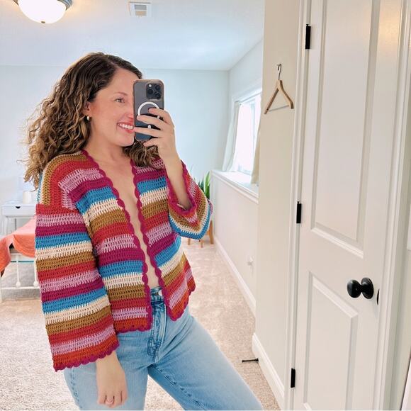 NWT Xirena Multicolored Cotton Crochet Cardigan Open Knit Sweater Small - Picture 1 of 12